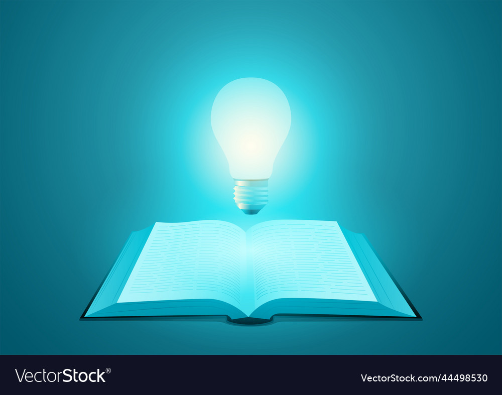 Open book with light bulb above Royalty Free Vector Image