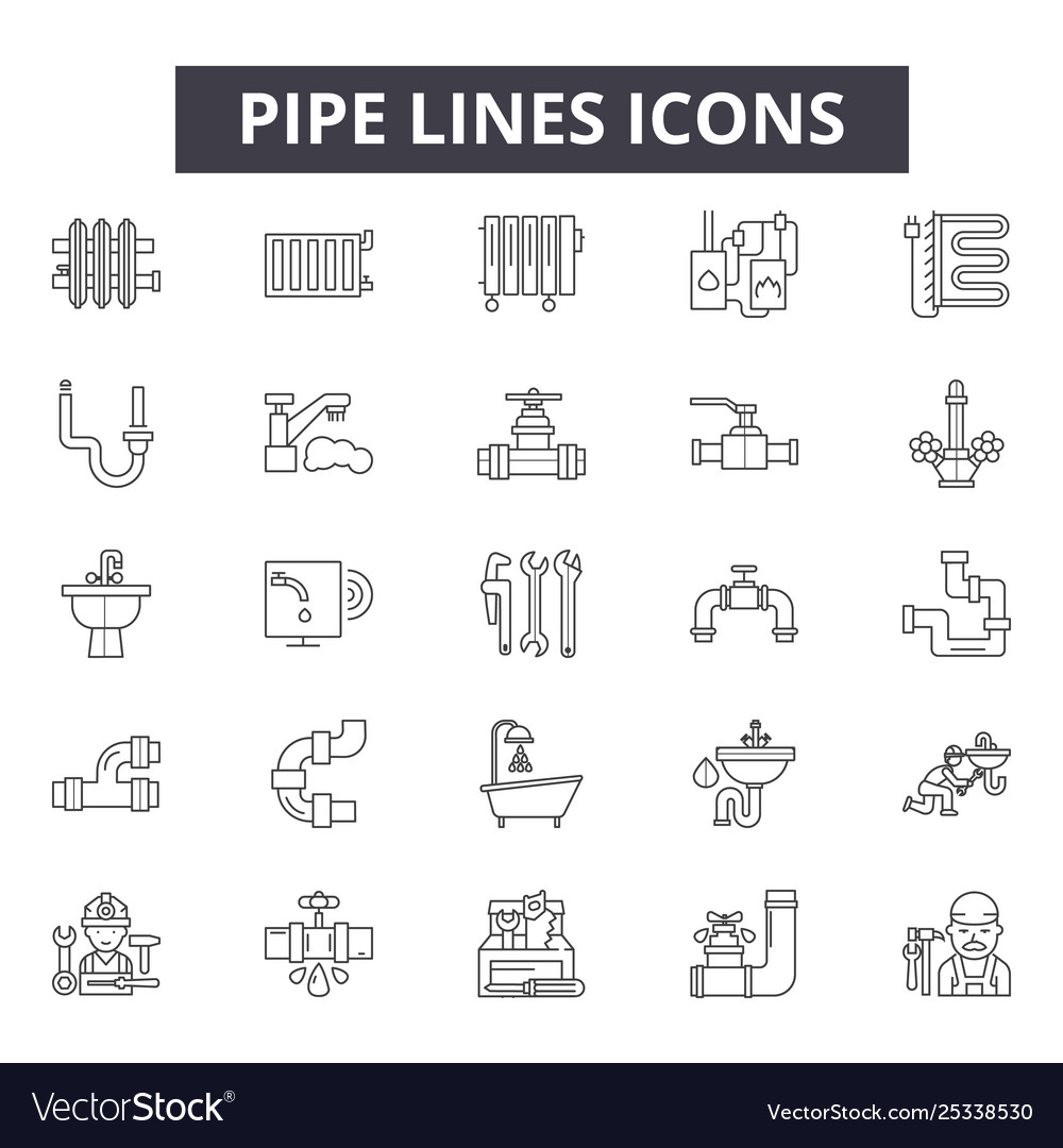 Pipe lines line icons signs set linear