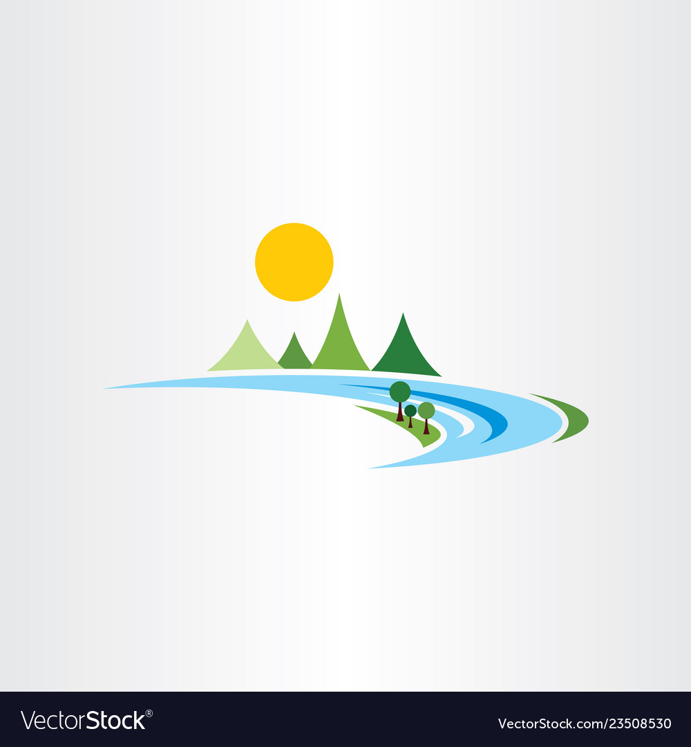 River And Mountains Logo Icon Landscape Symbol Vector Image