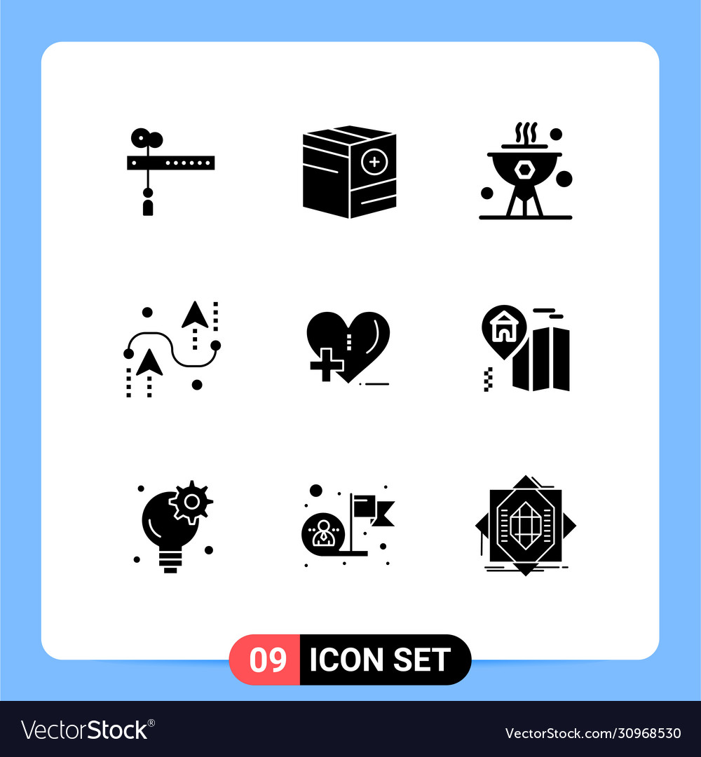 Set 9 Solid Glyphs On Grid For Programing Vector Image