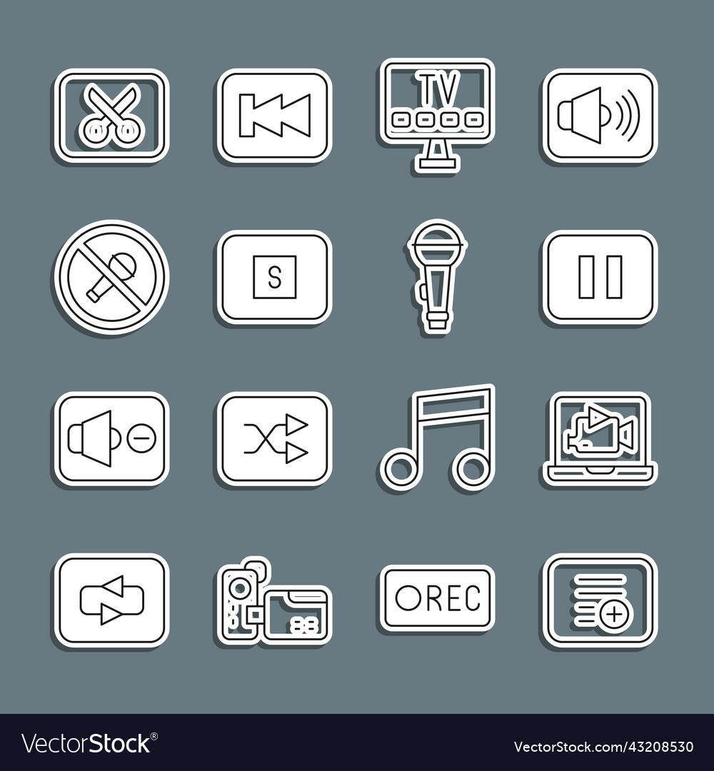 Set line add to playlist online video pause vector image Set line add to playlist online video pause