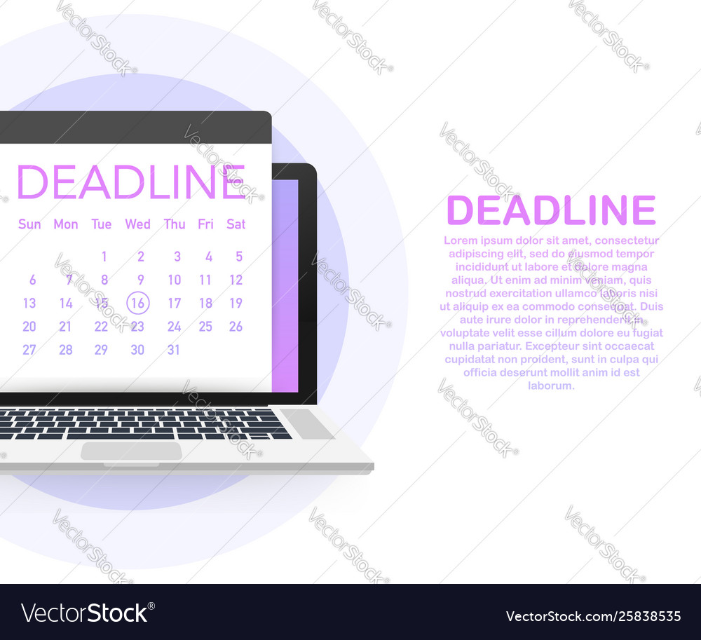 Dates and deadlines banner computer with calendar vector image Dates and deadlines banner computer with calendar