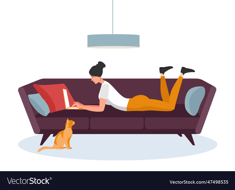 Female character lying on sofa Royalty Free Vector Image