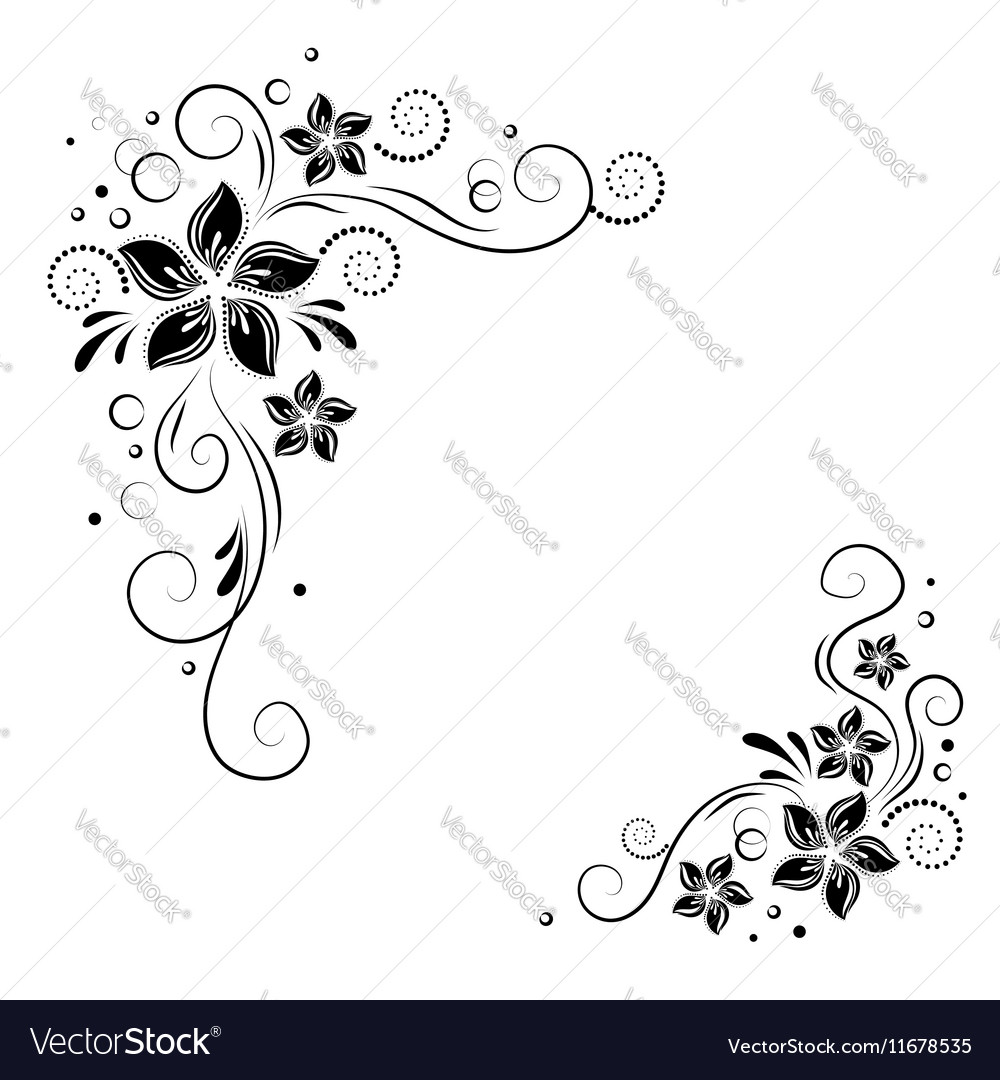 Download Floral corner design Ornament black flowers on Vector Image