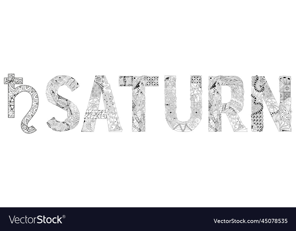 Handdrawn of saturn sign with word for coloring