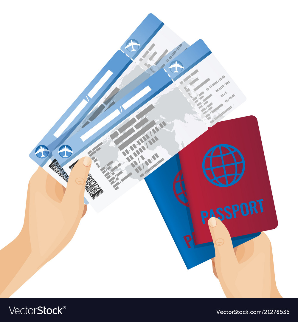 Passports and tickets to airplane in human hands Vector Image