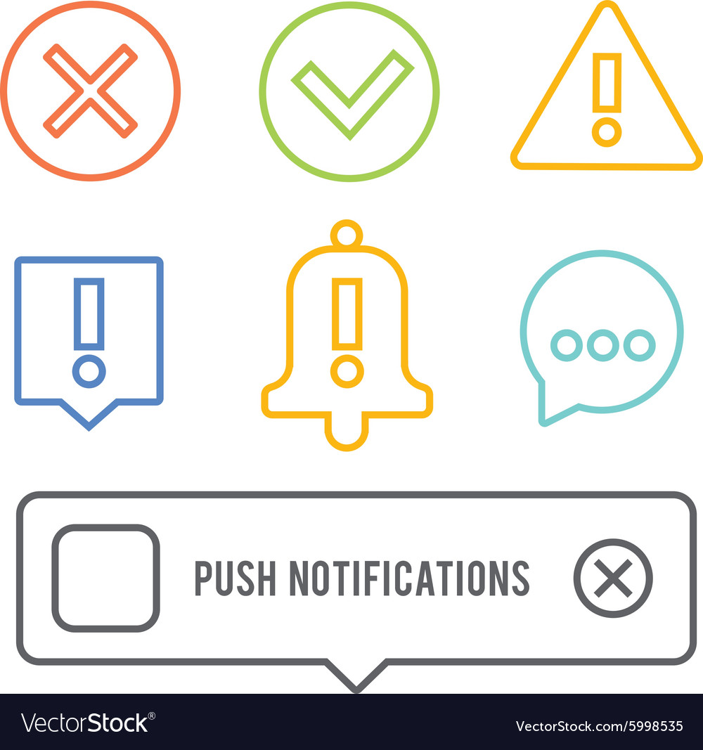 Push-Benachrichtigungen Elemente lineare Symbole Set