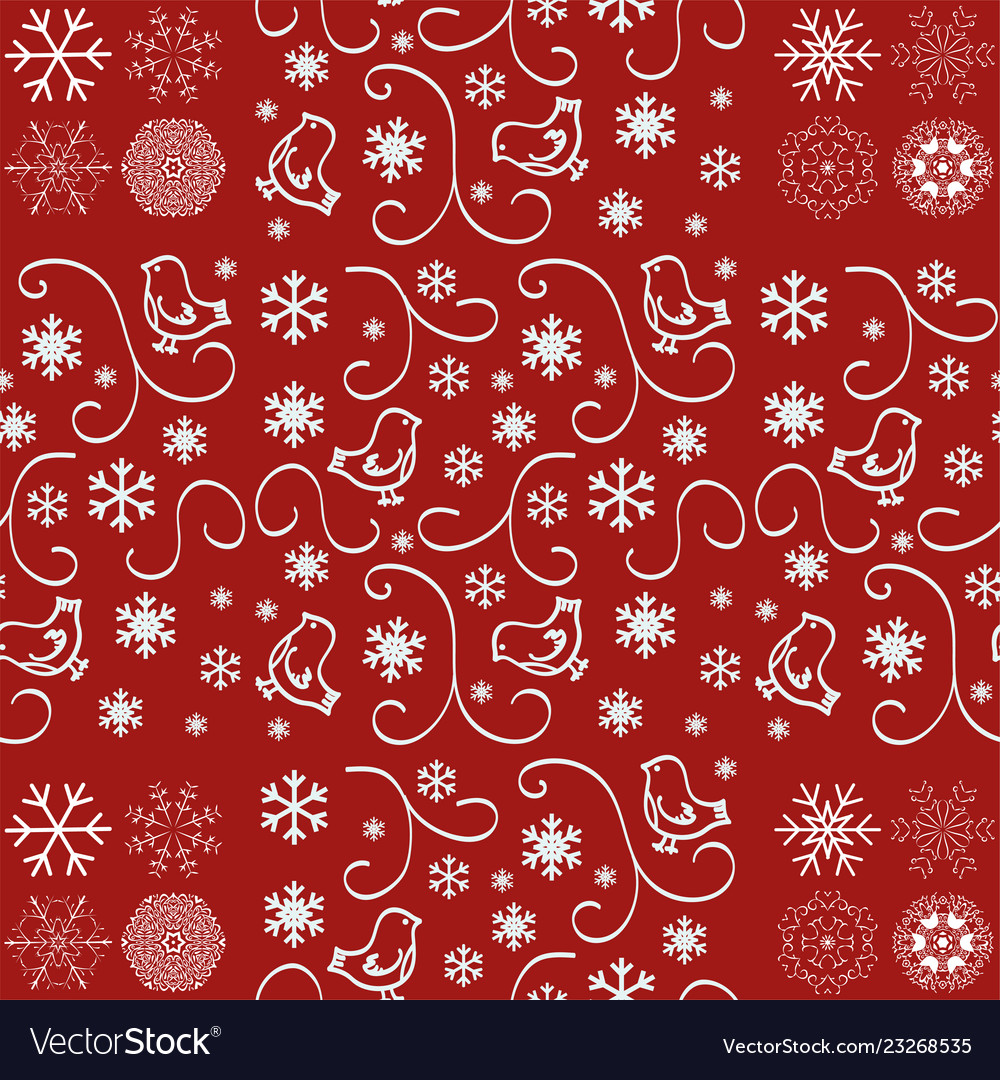 Seamless pattern with snowflakes on red vector image Seamless pattern with snowflakes on red