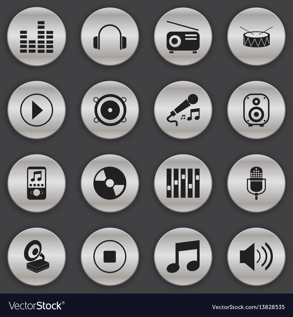 Set of 16 editable media icons includes symbols vector image Set of 16 editable media icons includes symbols