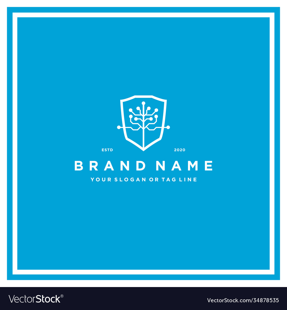 Tree tech shield logo design vector image Tree tech shield logo design