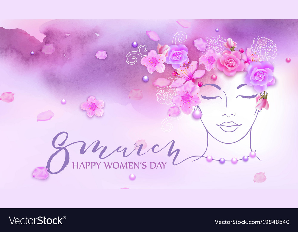 Beautiful woman watercolor pink background Vector Image