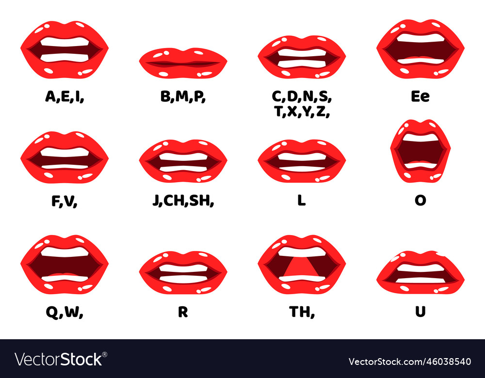 Cartoon female character lip sync pronunciation Vector Image