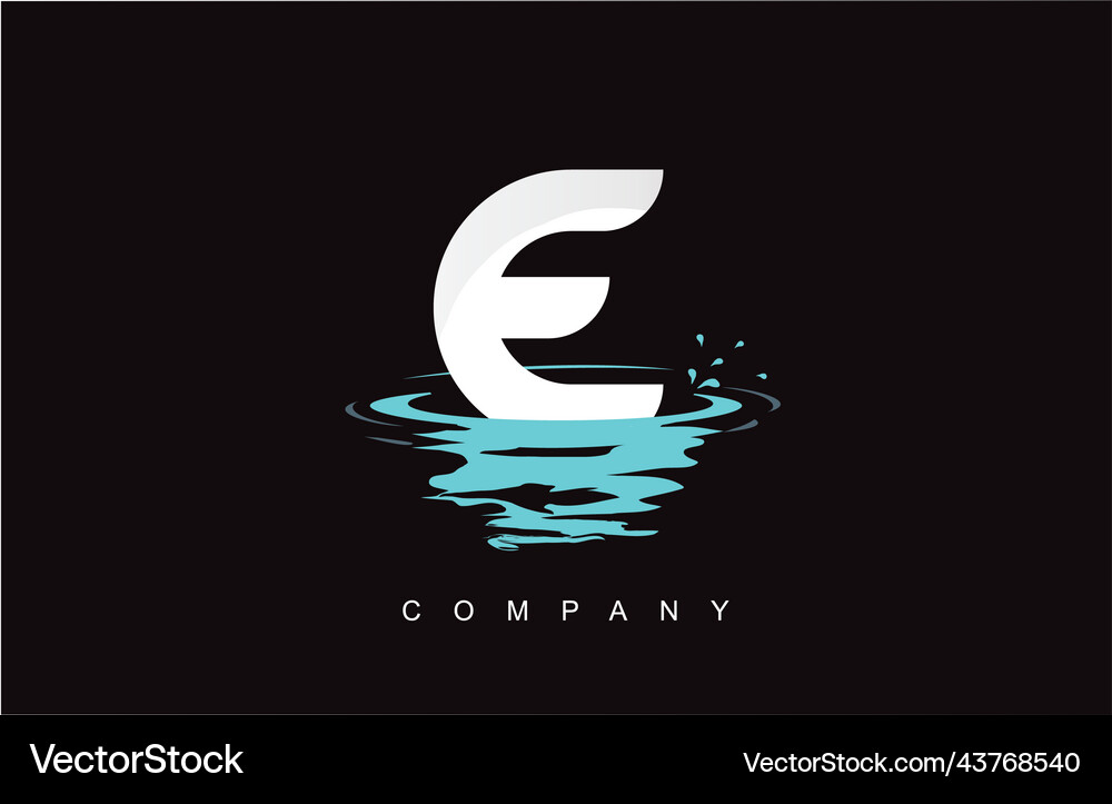 E letter logo design with water splash ripples Vector Image