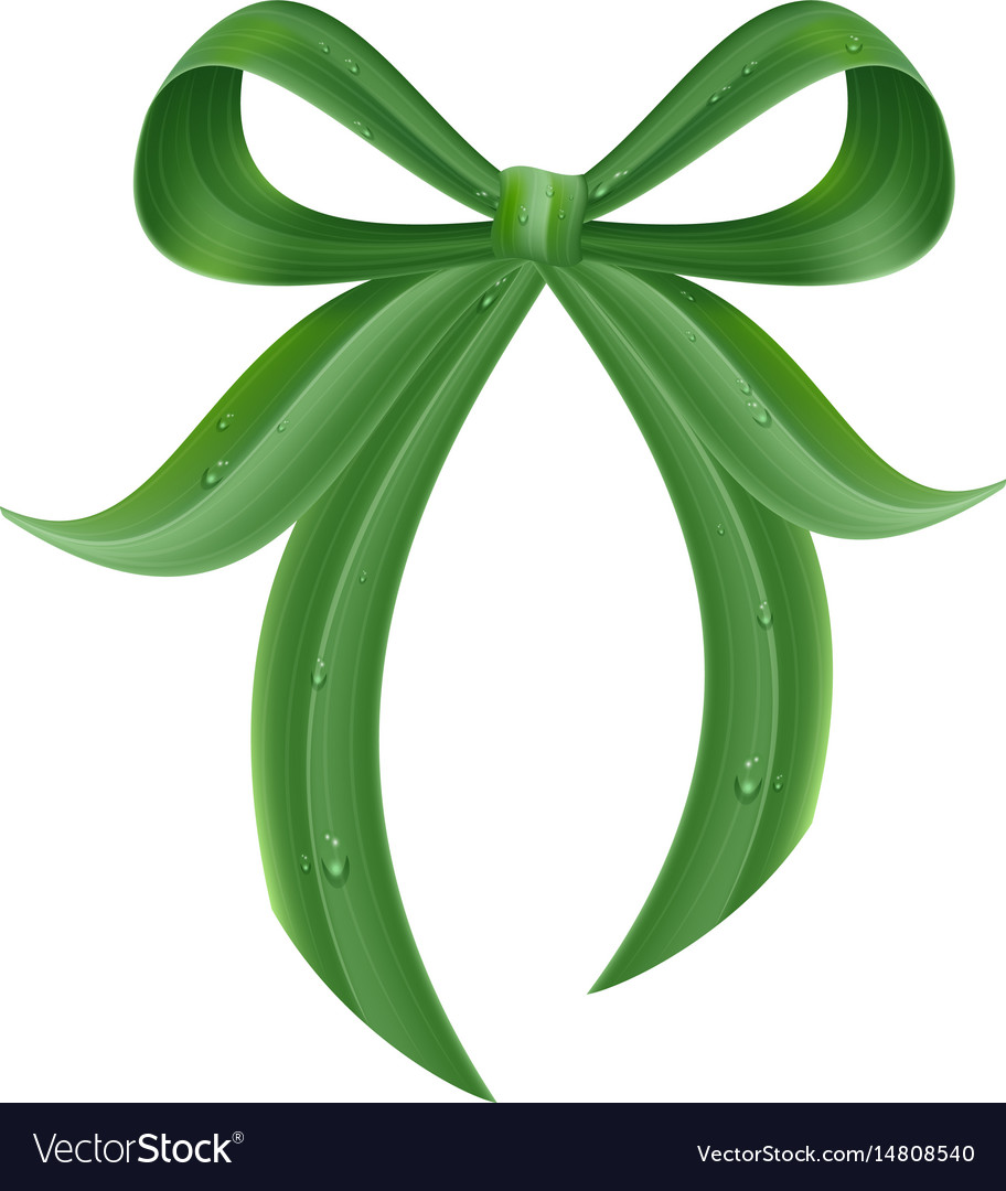 Green grass leaf bow knot with drops of dew