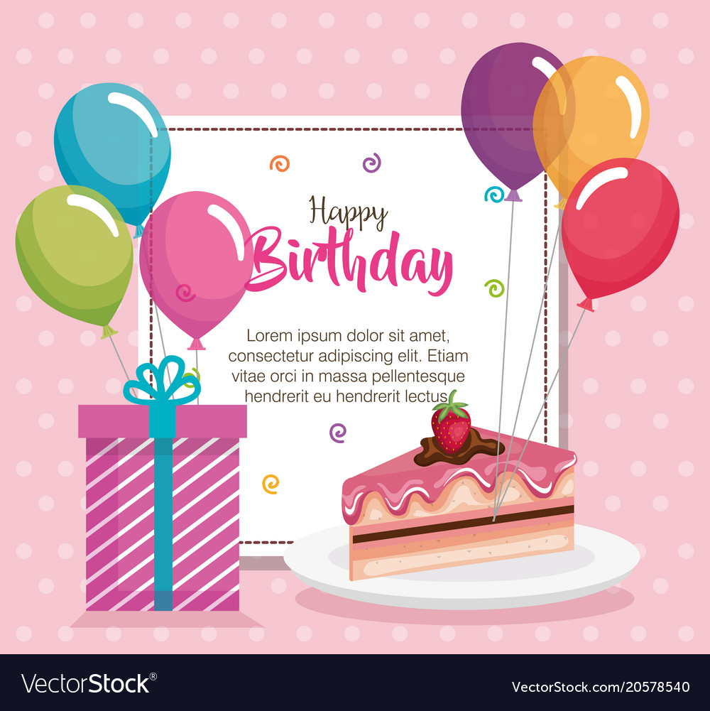 Happy birthday cake portion with balloons air Vector Image