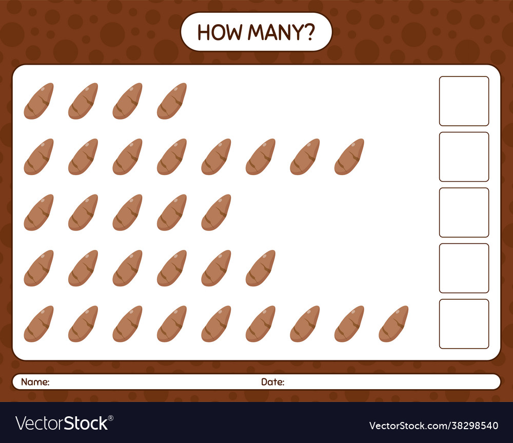 How many counting game with yam root worksheet vector image How many counting game with yam root worksheet
