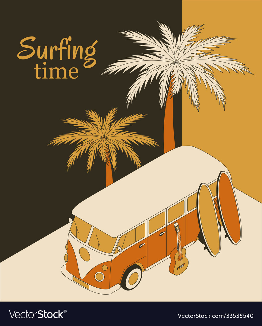 Isometric background with retro bus two Vector Image Isometric background with retro bus two
