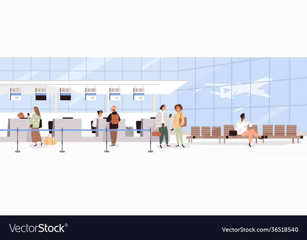 Scene with people during registration at airport Vector Image