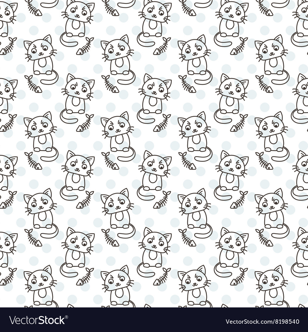 Seamless pattern of cute cat characters fishbone