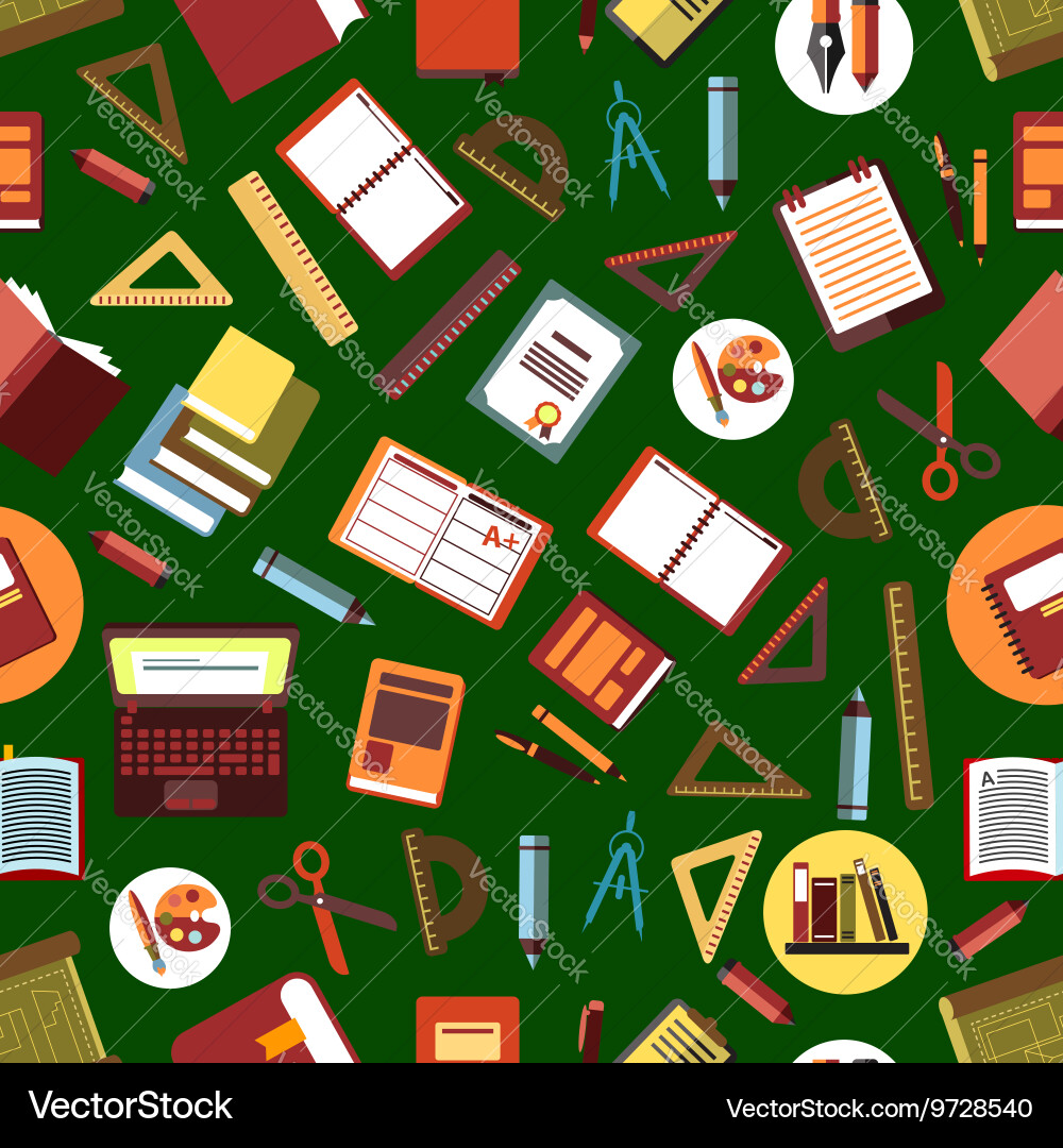 Seamless school supplies flat pattern background Vector Image