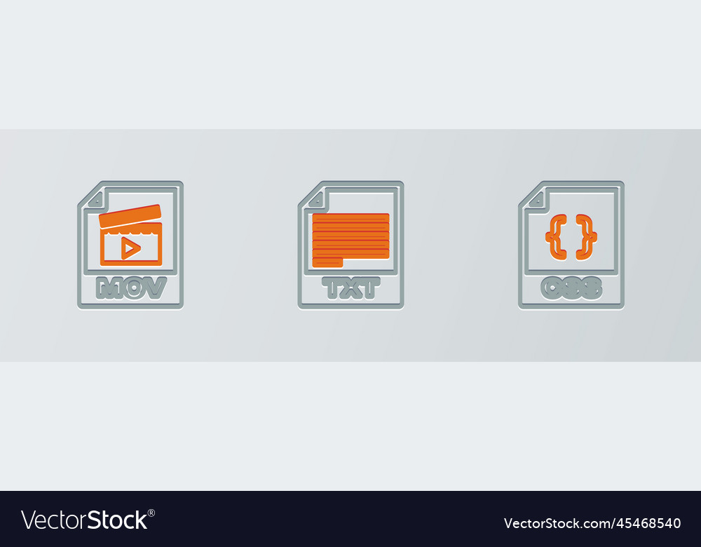 Set line css file document mov and txt icon vector image Set line css file document mov and txt icon