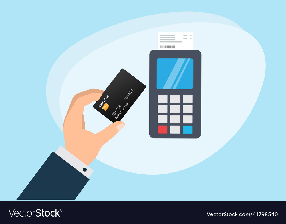 Simple operation of pos terminale hand push vector image Simple operation of pos terminale hand push