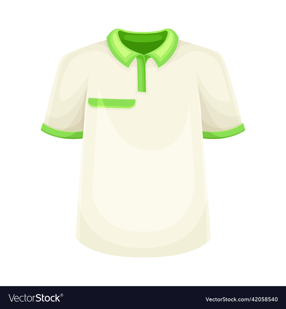 White shirt with short sleeves and green piping