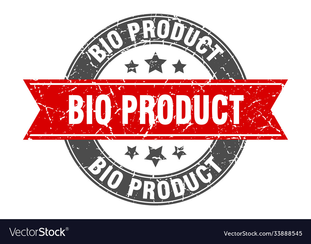 Bio product round stamp with ribbon label sign