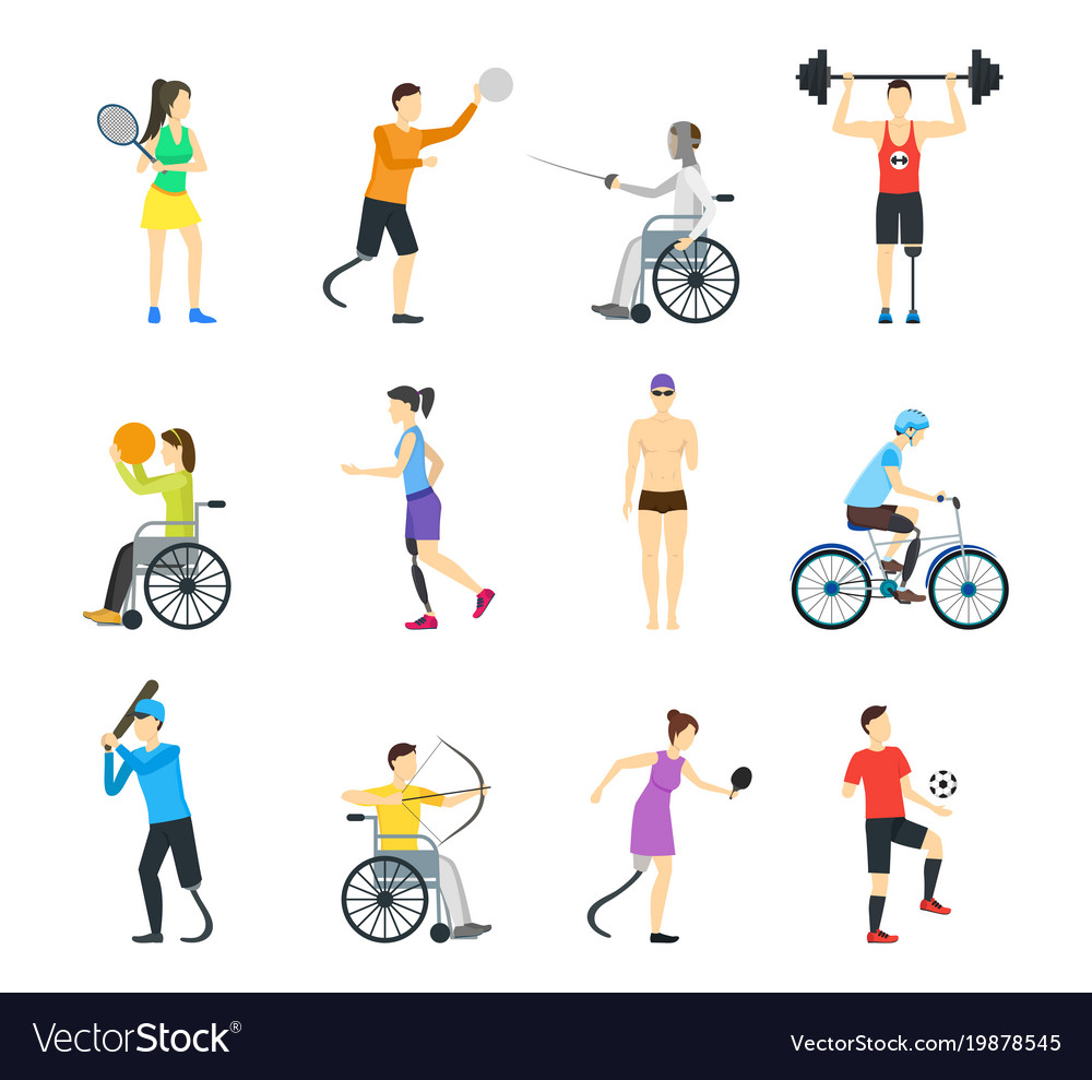 Cartoon disabled sports characters icon set Vector Image