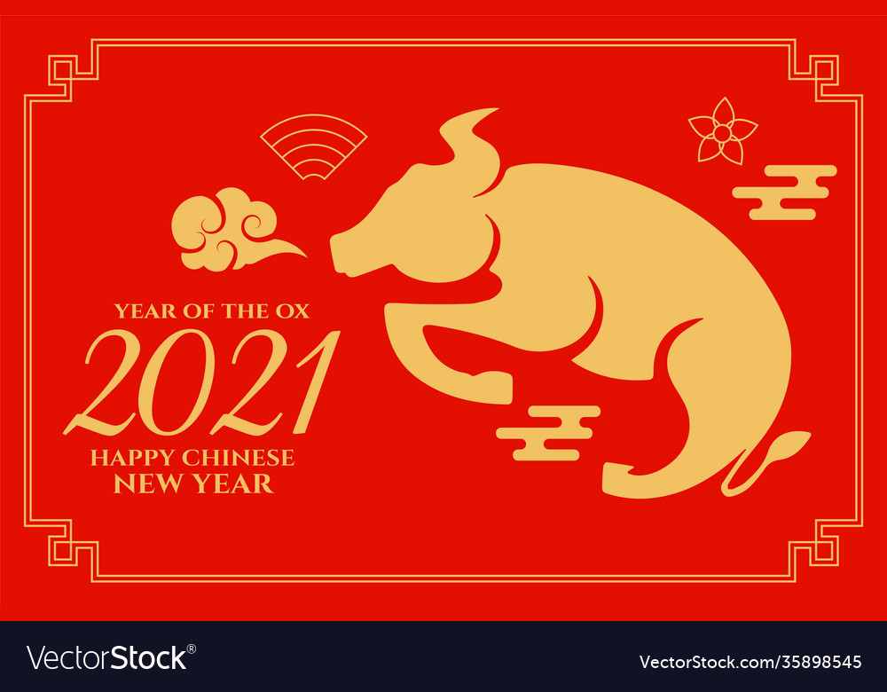 Chinese new year ox on red background Royalty Free Vector