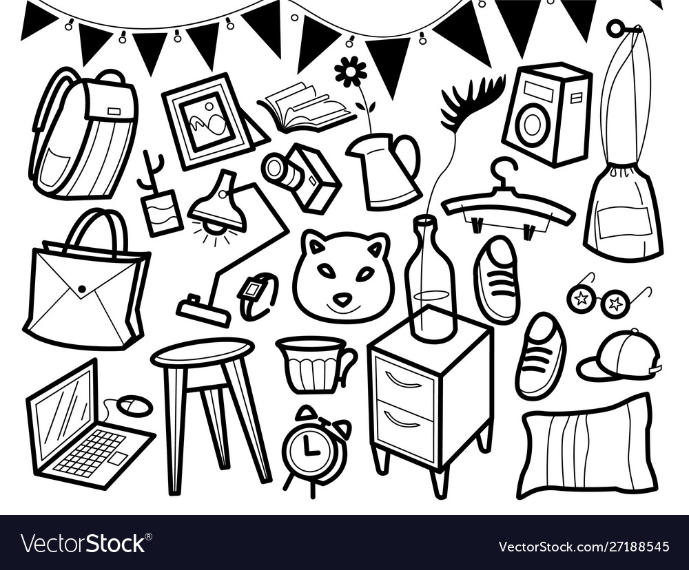 Sketch Items Home Graphic Drawing Furniture Stock Vector (Royalty Free)  723076024