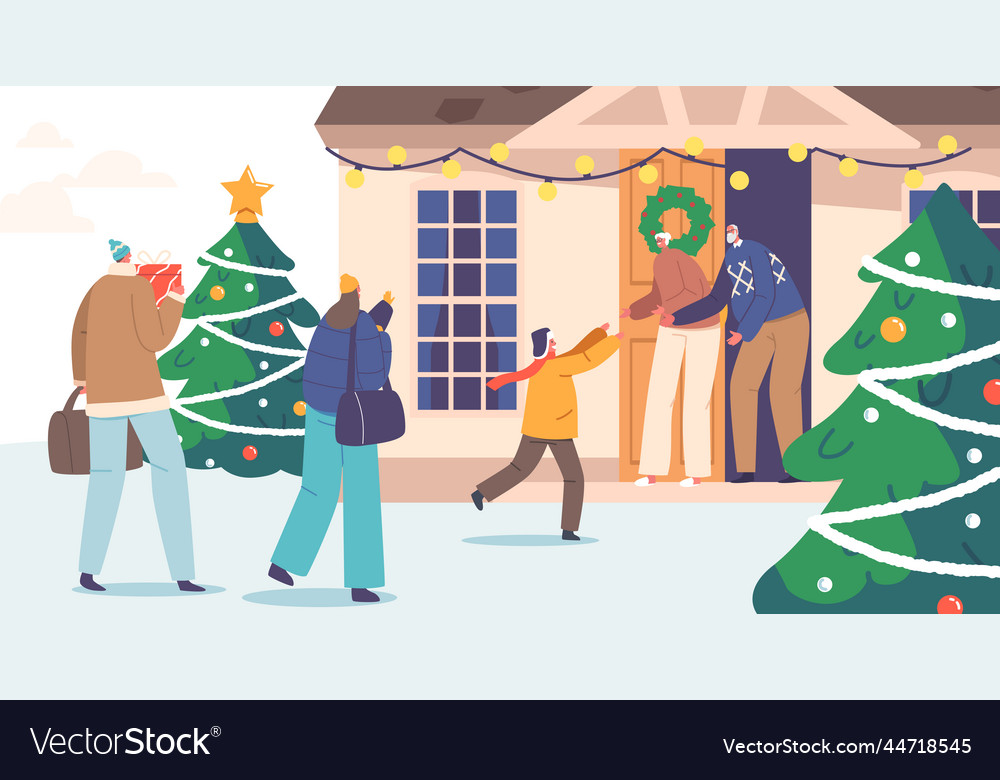 Happy grandparents meet family at home Royalty Free Vector