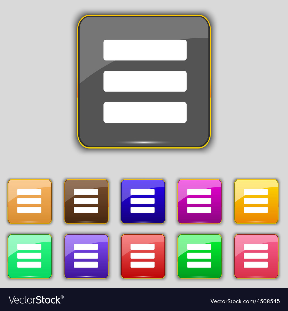 List menu content view options icon sign set Vector Image