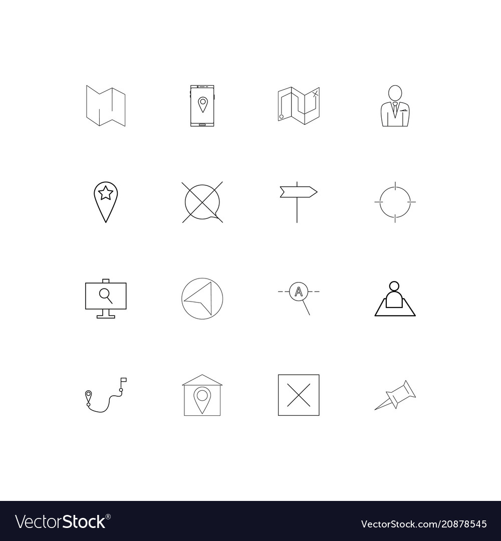 Maps and navigation linear thin icons set