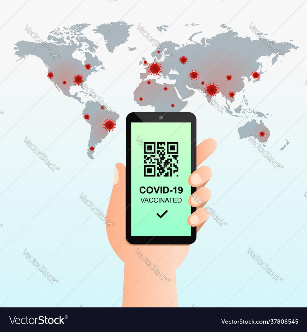 Mobile phone and vaccination pass with qr code