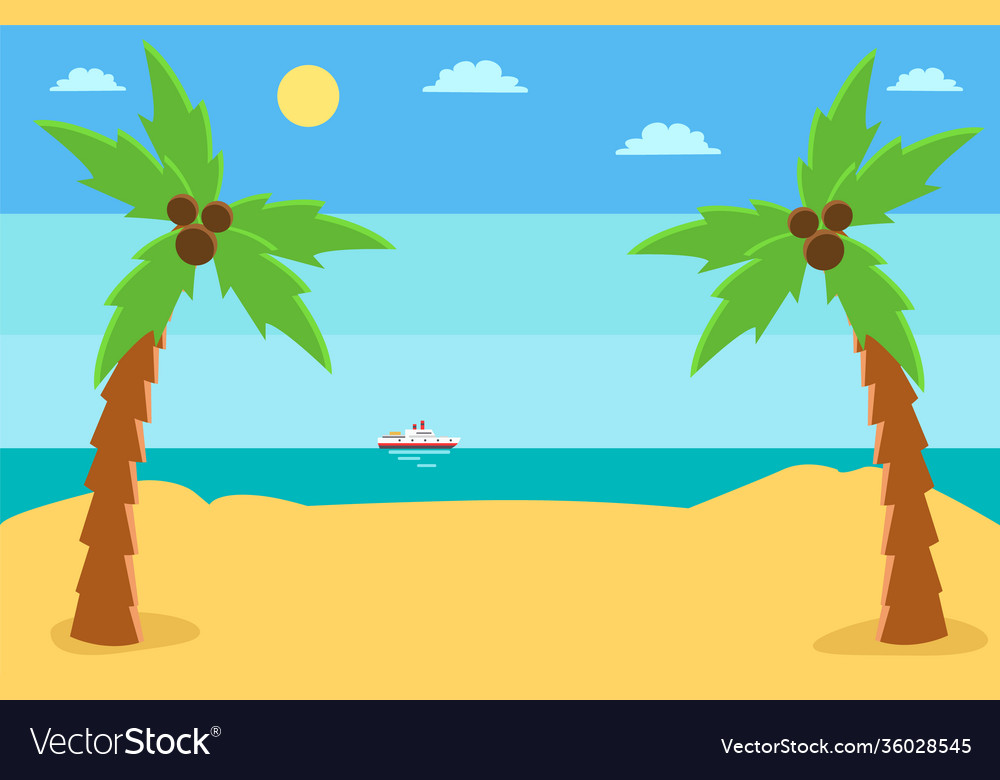 Palm trees with coconut on island against Vector Image Palm trees with coconut on island against