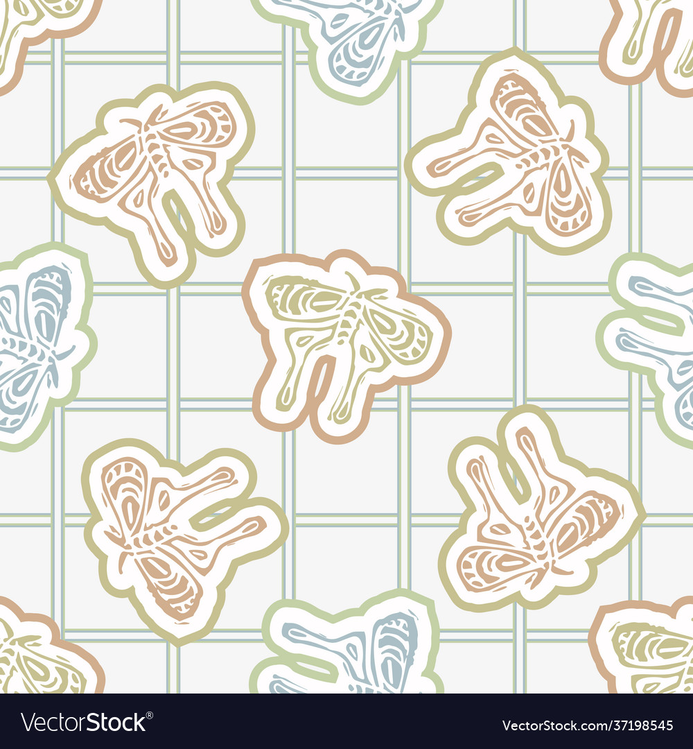 Seamless minimalist butterfly blockprint pattern vector image Seamless minimalist butterfly blockprint pattern