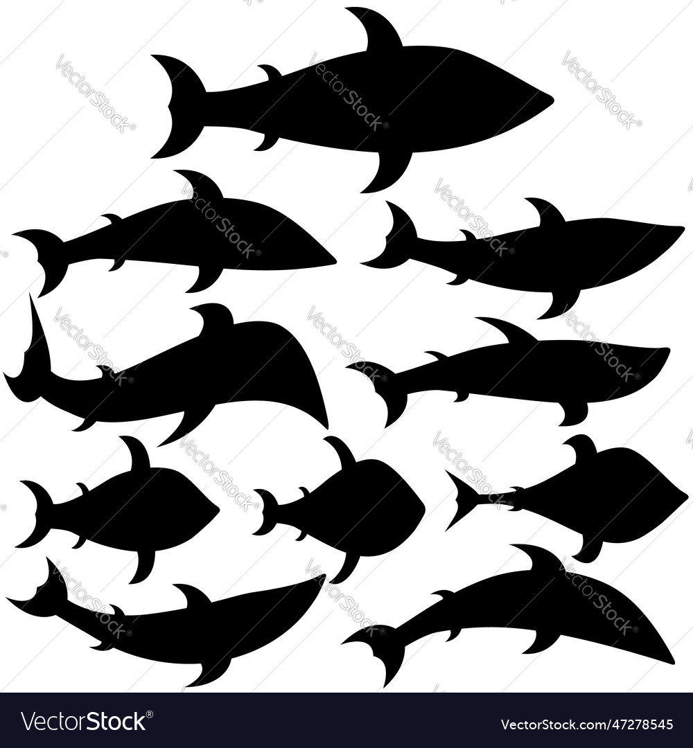 Set of icons fishes different shapes and types