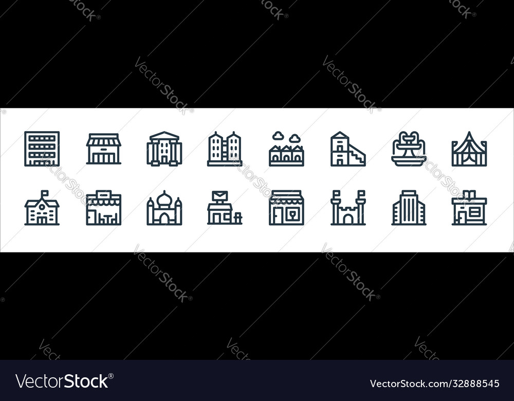 Urban building line icons linear set quality vector image Urban building line icons linear set quality