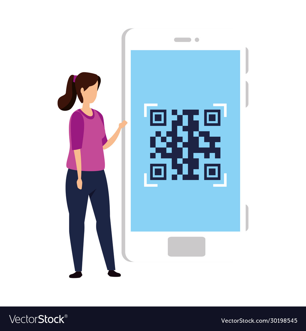 Woman and smartphone device with scan code qr Vector Image Woman and smartphone device with scan code qr