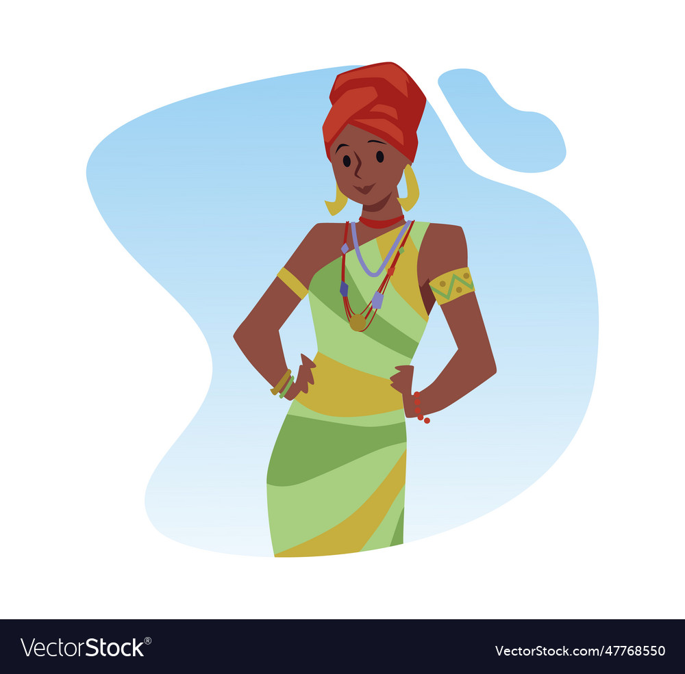 African Woman Character At Splash Backdrop Flat Vector Image