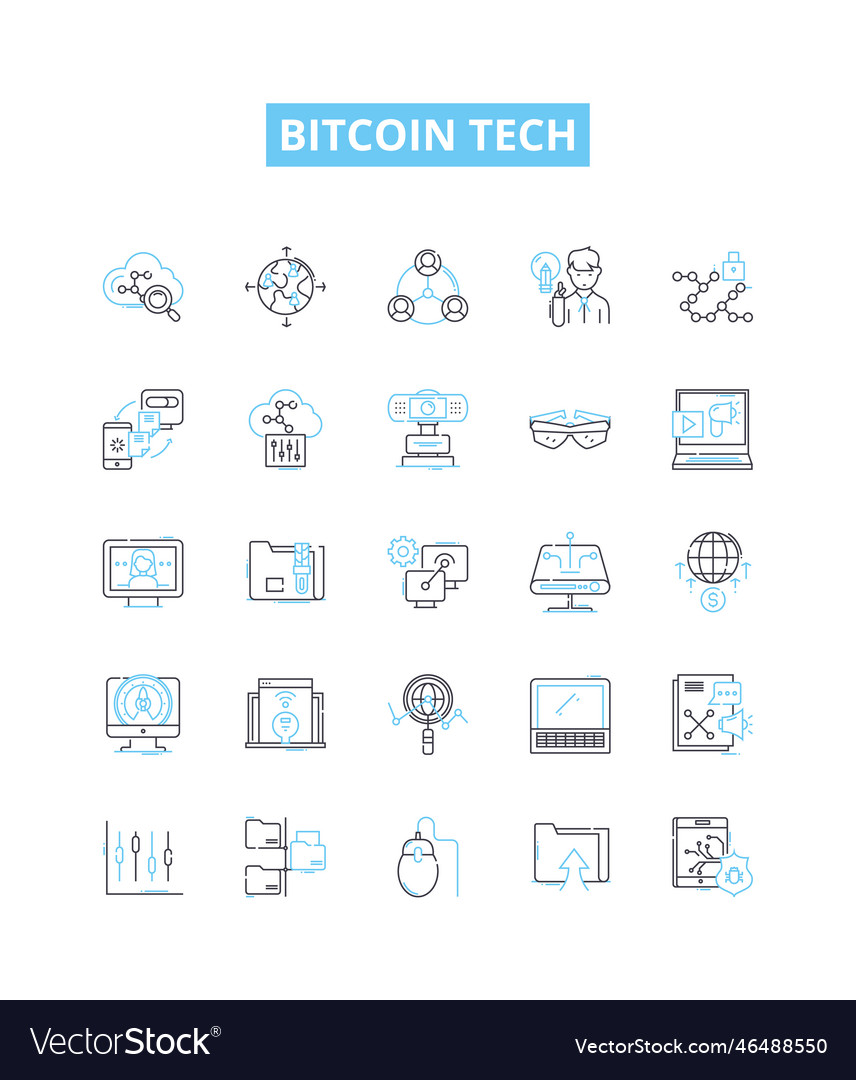 Bitcoin tech line icons set vector image Bitcoin tech line icons set