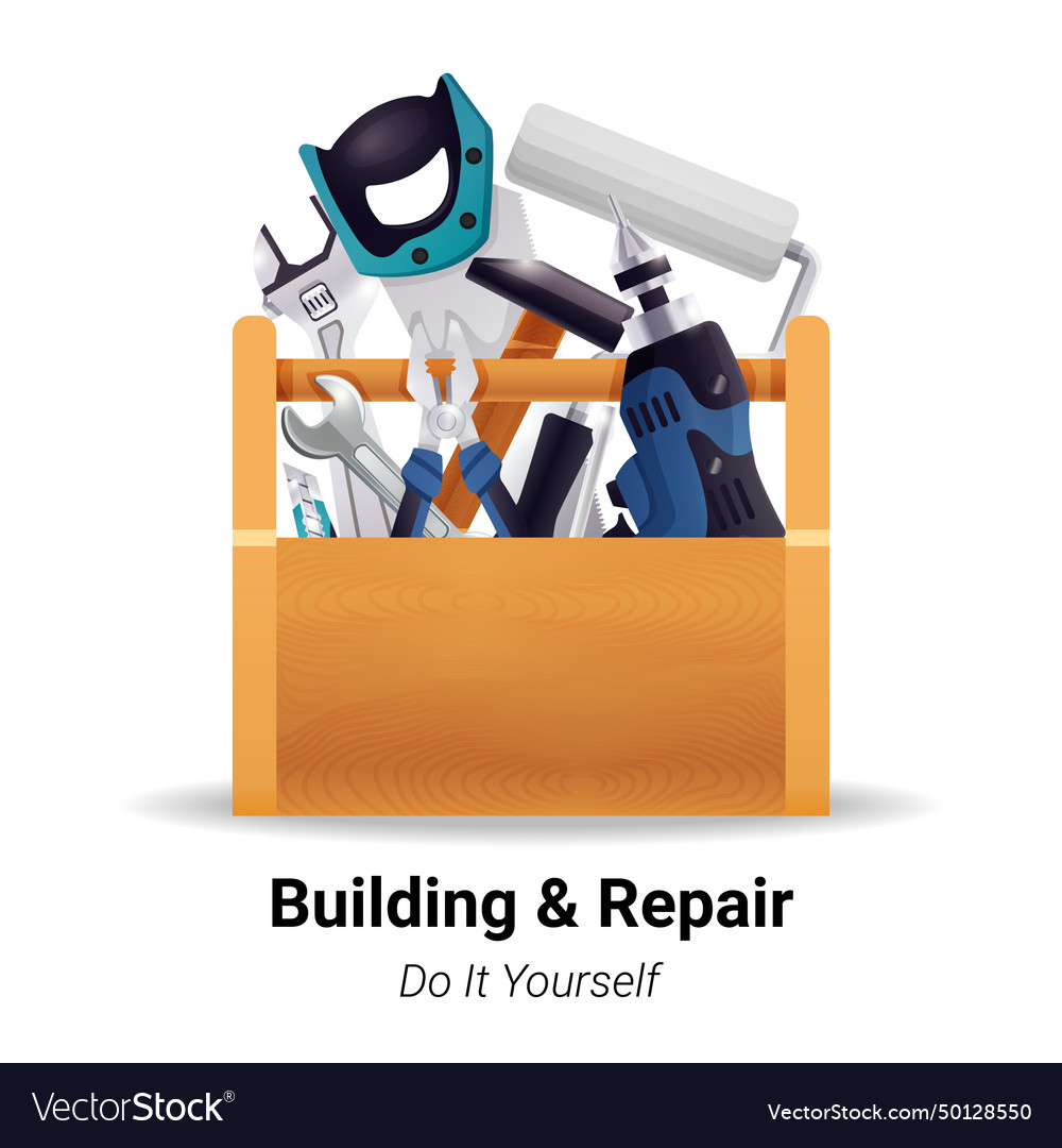Carpenter woodworker toolbox realistic image vector image Carpenter woodworker toolbox realistic image