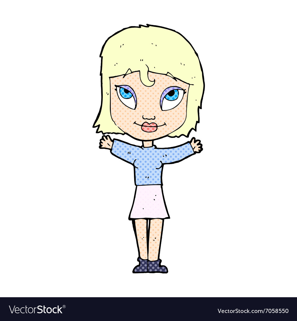 Comic cartoon woman with open arms Royalty Free Vector Image