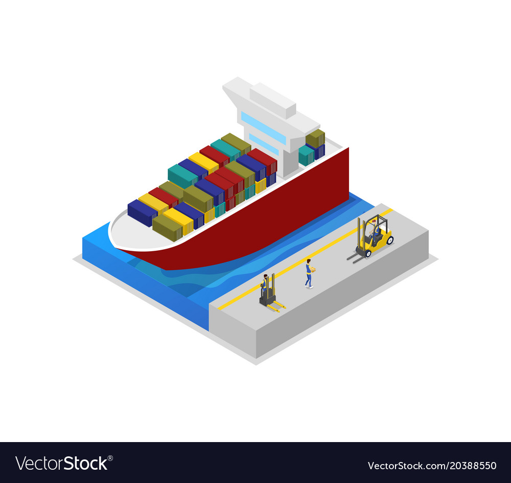 Container ship in port isometric 3d icon Vector Image