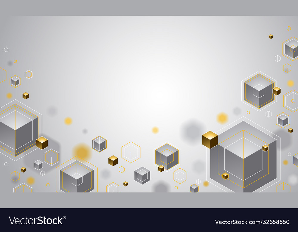 Cubes with golden elements lines and dots vector image Cubes with golden elements lines and dots