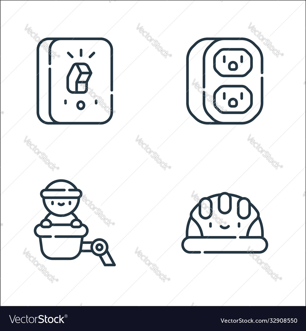 Electrician tools and line icons linear set vector image Electrician tools and line icons linear set