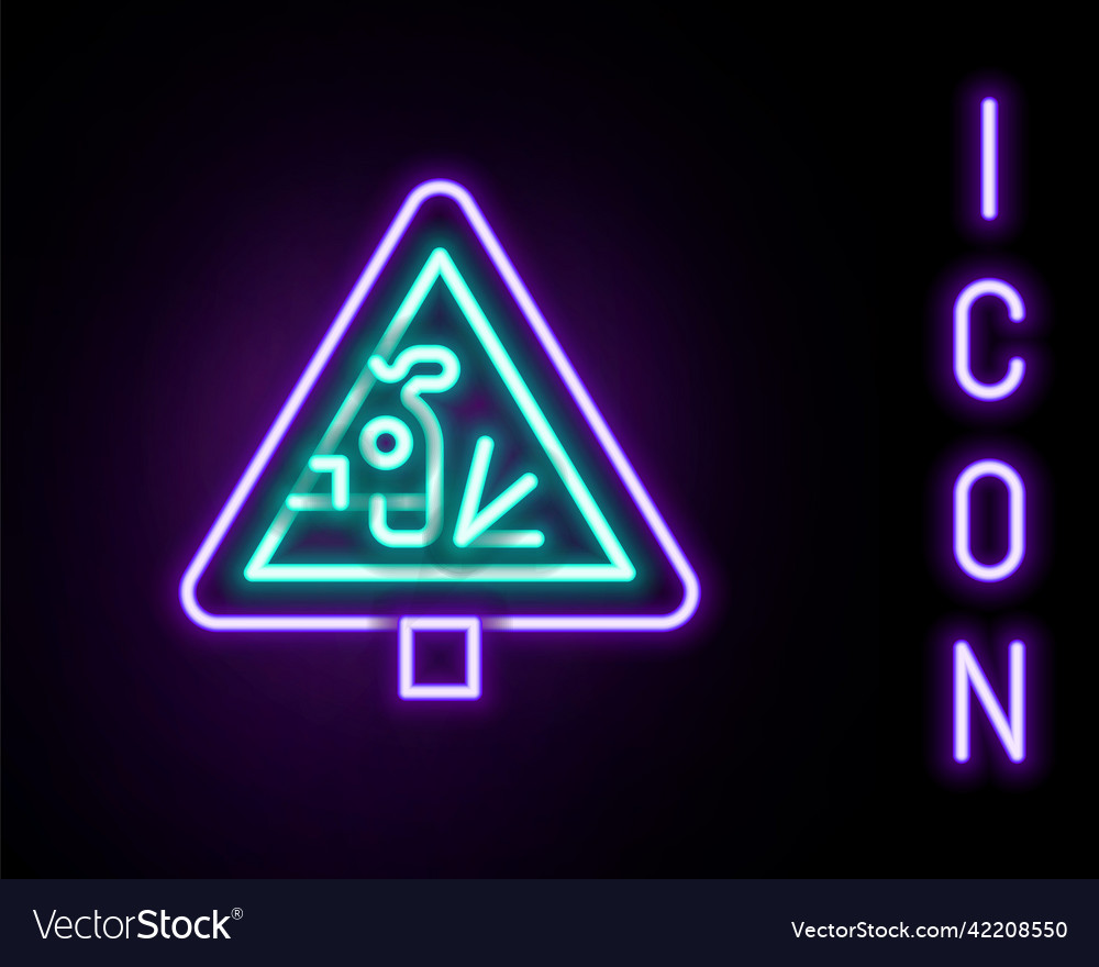 Glowing neon line warning road sign throwing stone