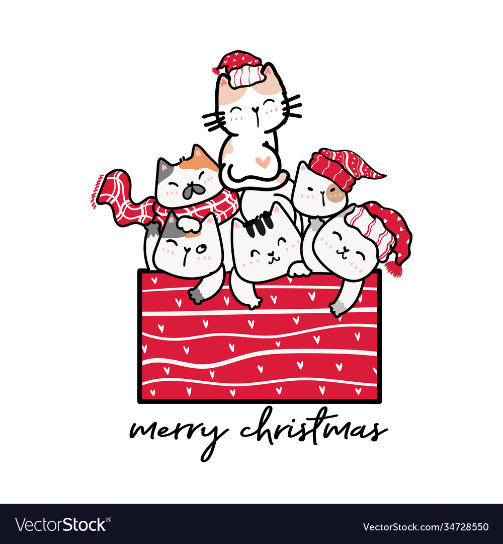 Group Cute Kitten Cat In Red Present Gift Box Vector Image