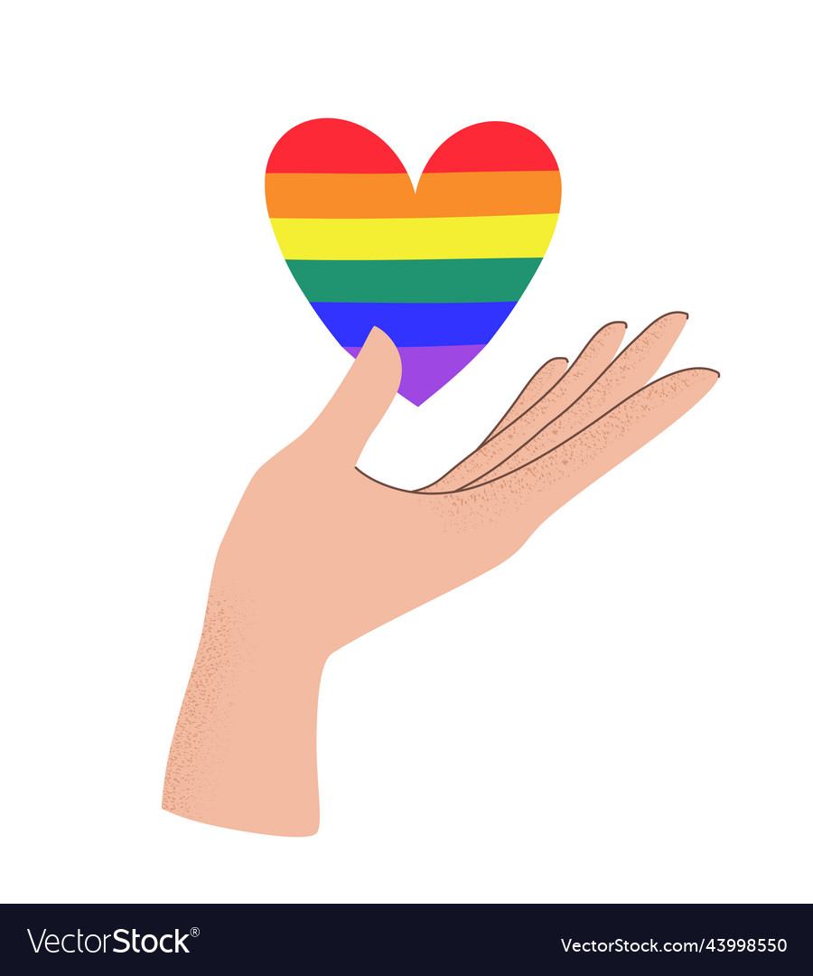 Hand holding lgbtq rainbow heart colors concept vector image Hand holding lgbtq rainbow heart colors concept